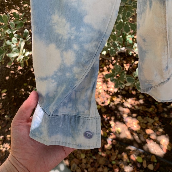 ABS Acid Wash Button Down Blouse Top - Picture 2 of 4